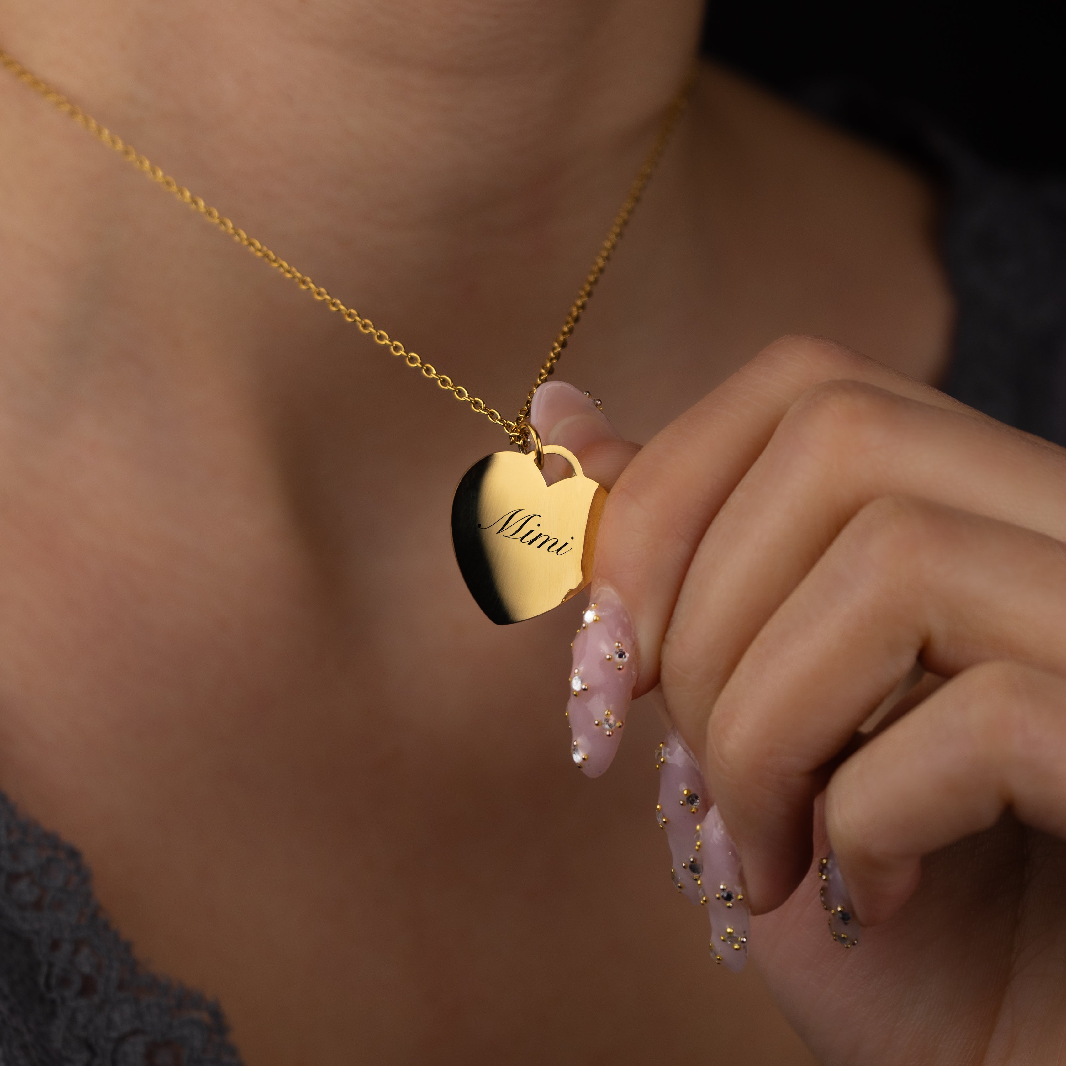 Gravierte Halskette Herz Gold