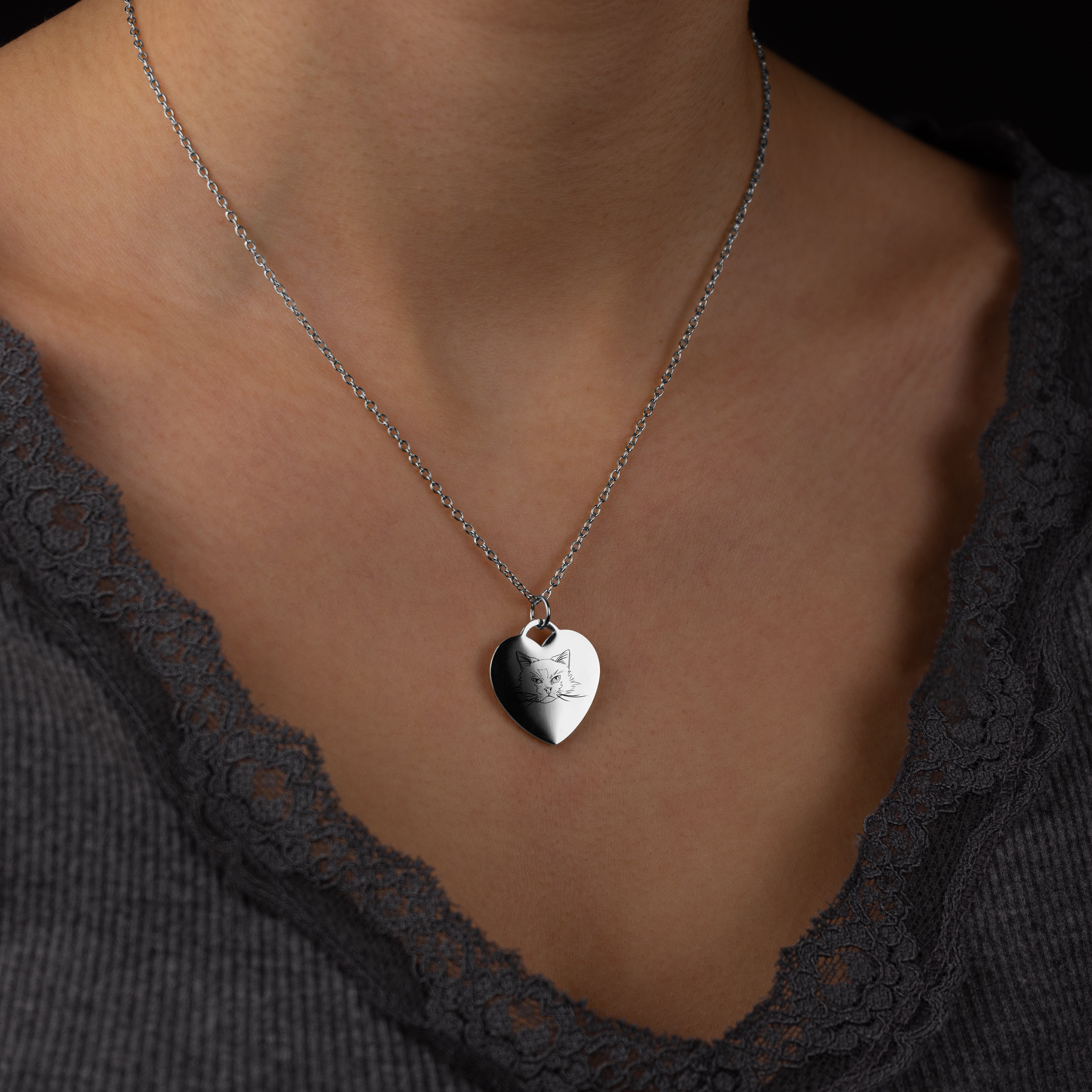 Gravierte Halskette Herz Silber