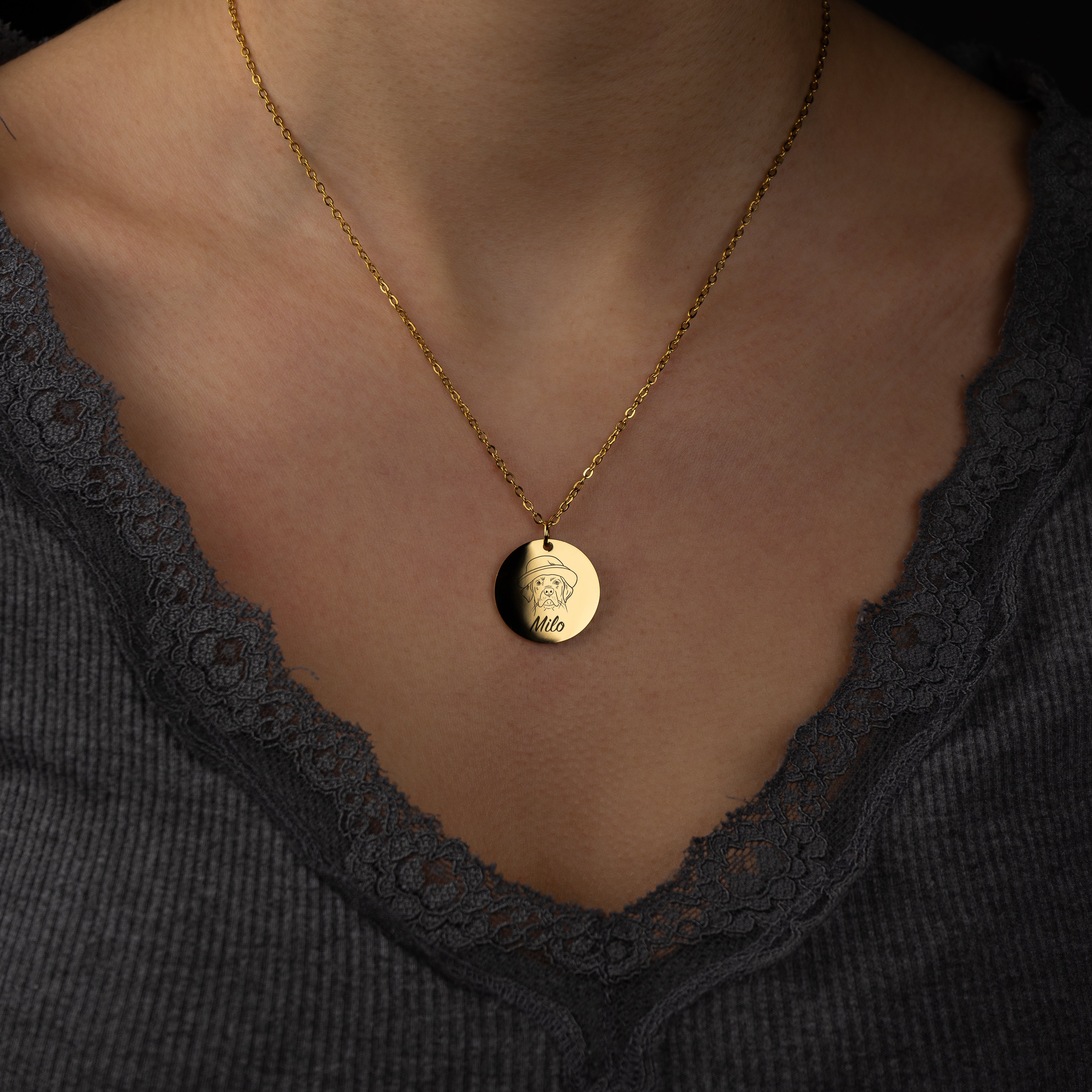 Gravierte Halskette Kreis Gold