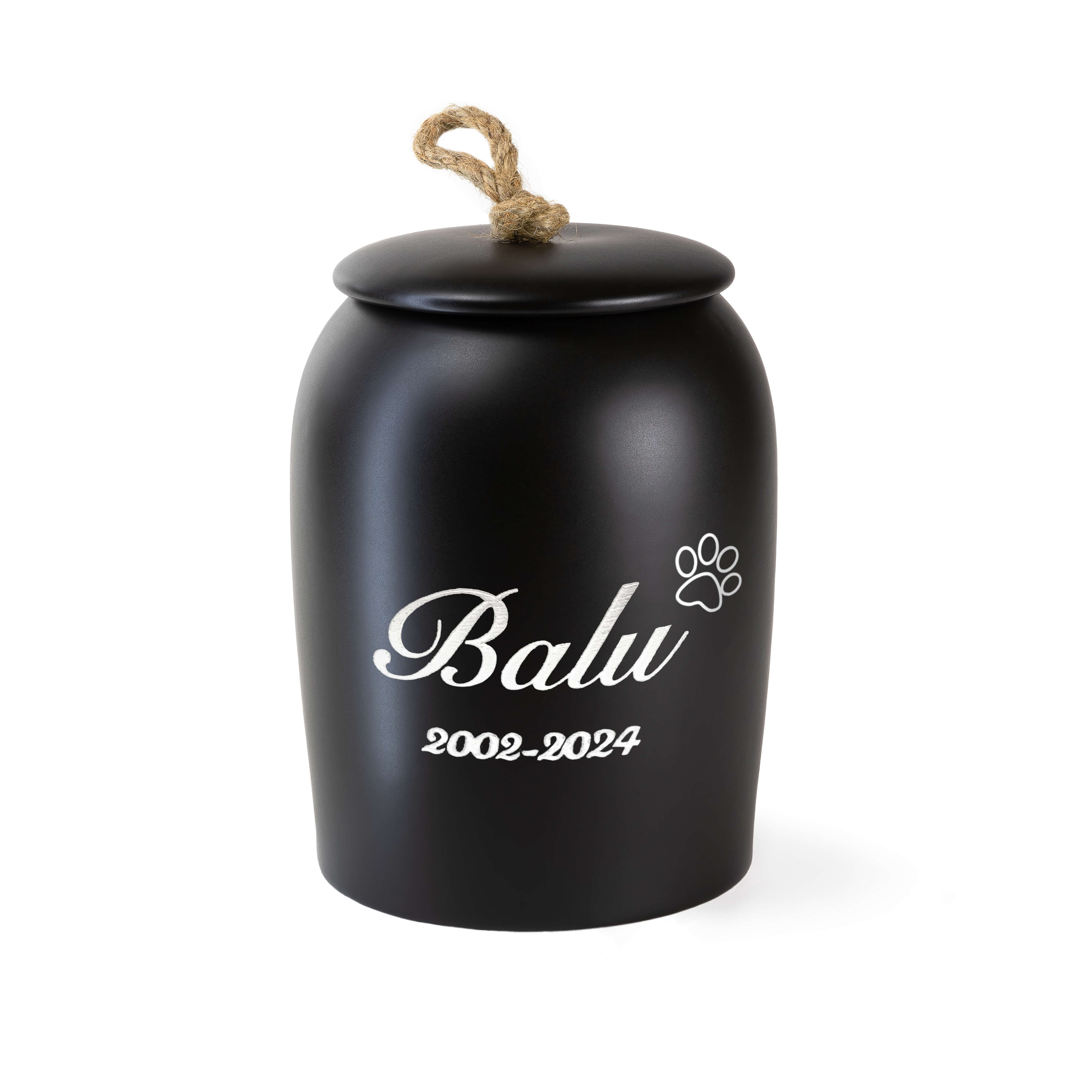 Gravierte Keramik Tierurne Schwarz