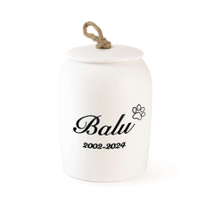 Gravierte Keramik Tierurne Weiss